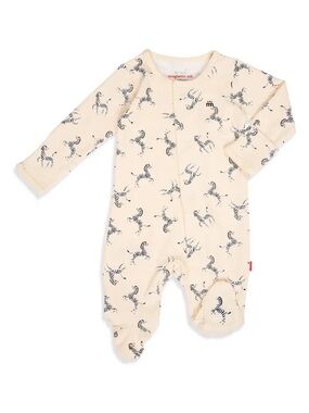 Magnetic Me Cream Zebra-Print Footed One-Piece